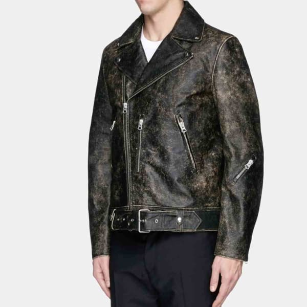 Mens Black Distressed Leather Motorcycle Jacket freeshipping - leathersea.com