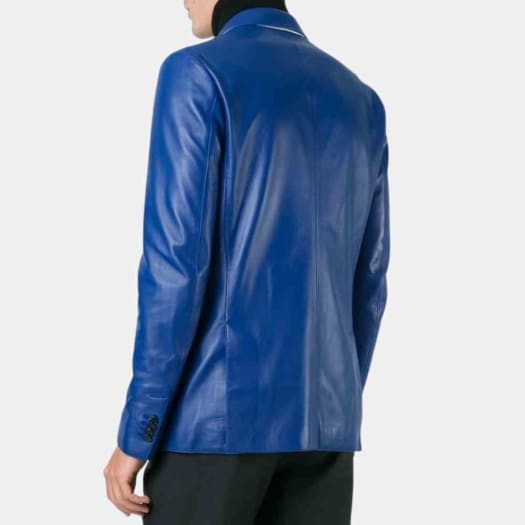 Mens Blue Leather Blazer freeshipping - leathersea.com