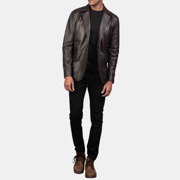 Brown Leather Blazer Jacket freeshipping - leathersea.com
