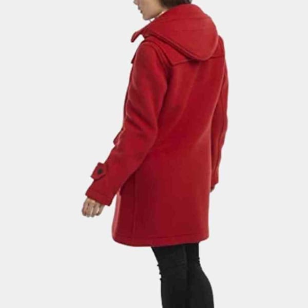 Womens Red Duffle Coat with Hood freeshipping - leathersea.com
