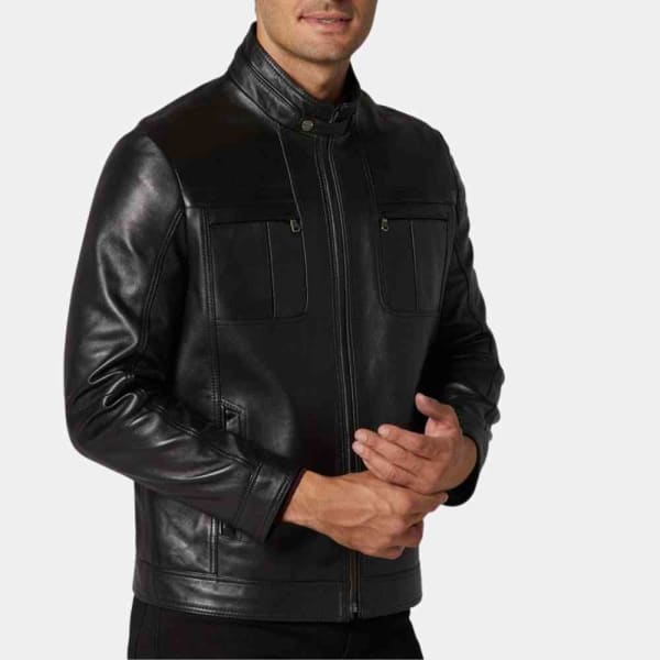 Biker Black Leather Jacket Mens freeshipping - leathersea.com