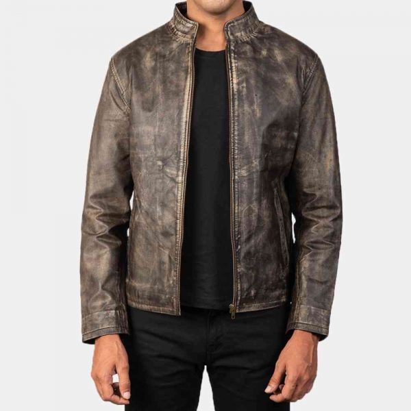 Distressed Brown Leather Motorcycle Jacket freeshipping - leathersea.com