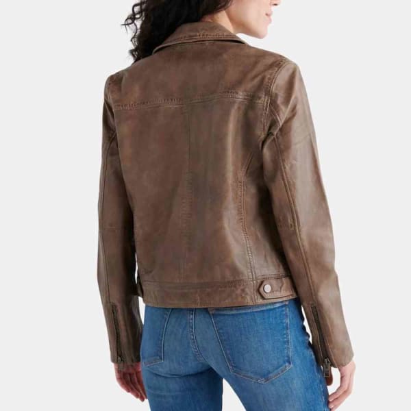 Women's Distressed Brown Leather Motorcycle Jacket freeshipping - leathersea.com