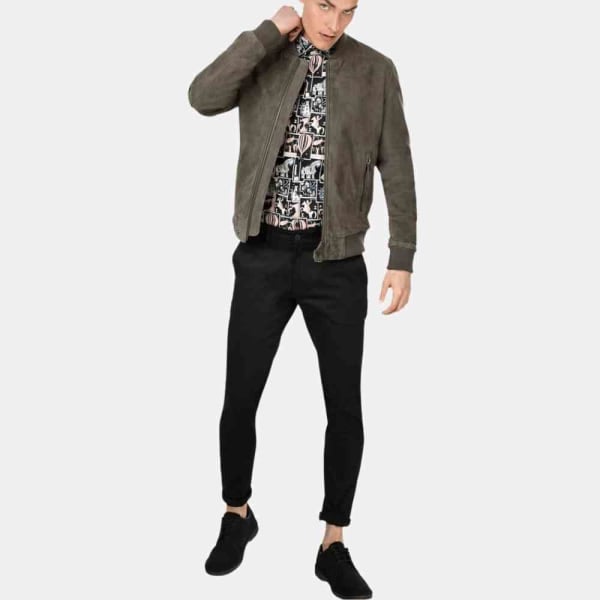 Beige Suede Bomber Jacket Mens freeshipping - leathersea.com