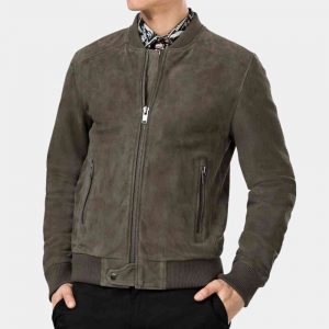 Beige Suede Bomber Jacket Mens freeshipping - leathersea.com