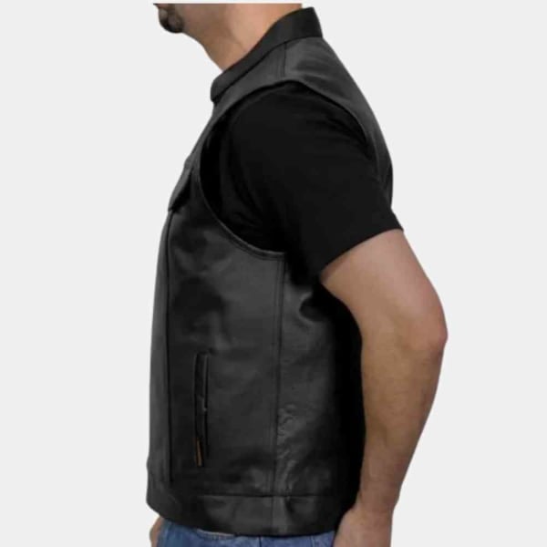 Black Leather Motorcycle Vest Mens freeshipping - leathersea.com