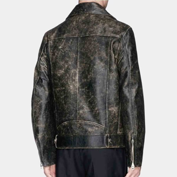 Mens Black Distressed Leather Motorcycle Jacket freeshipping - leathersea.com