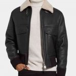 Mens Black Leather Bomber Jacket with Fur Collar freeshipping - leathersea.com