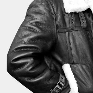 Mens Black Leather Jacket with White Fur Collar freeshipping - leathersea.com