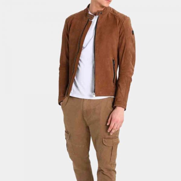 Mens Brown Suede Motorcycle Jacket freeshipping - leathersea.com