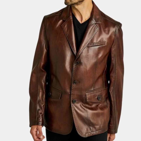 Mens Leather 3 Button Blazer freeshipping - leathersea.com