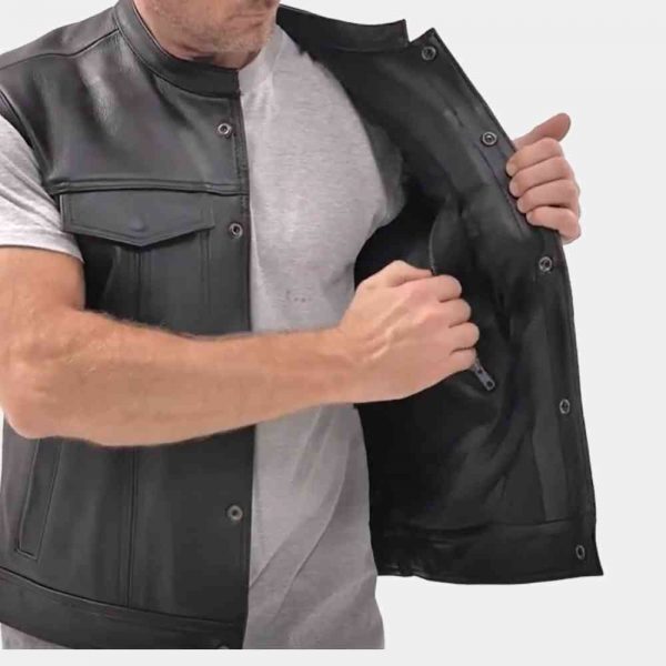 Mens Leather Biker Vest freeshipping - leathersea.com