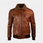 Mens Leather Bomber Jacket with Fur Collar freeshipping - leathersea.com