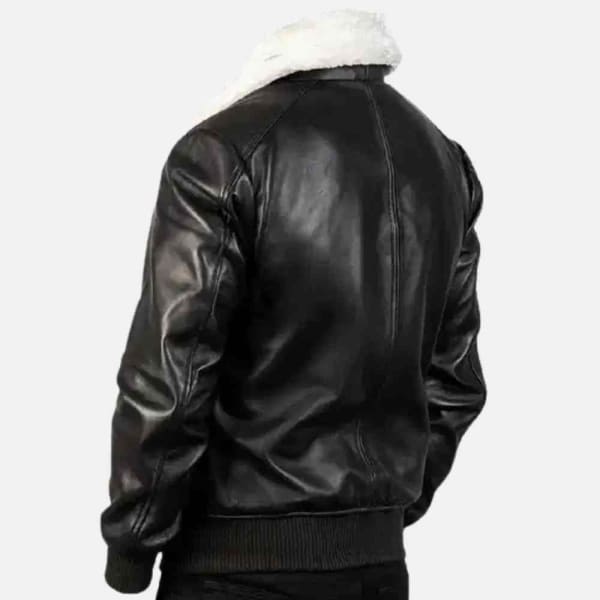 Mens Leather Bomber Jacket with Wool Collar freeshipping - leathersea.com