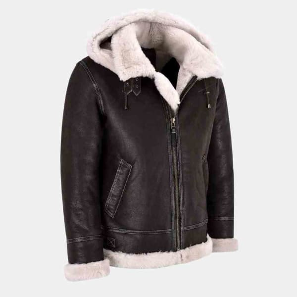 Mens Leather Bomber Jacket with Fur Hood freeshipping - leathersea.com