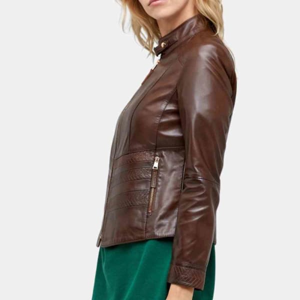 Womens Leather Motorcycle Jacket Brown freeshipping - leathersea.com