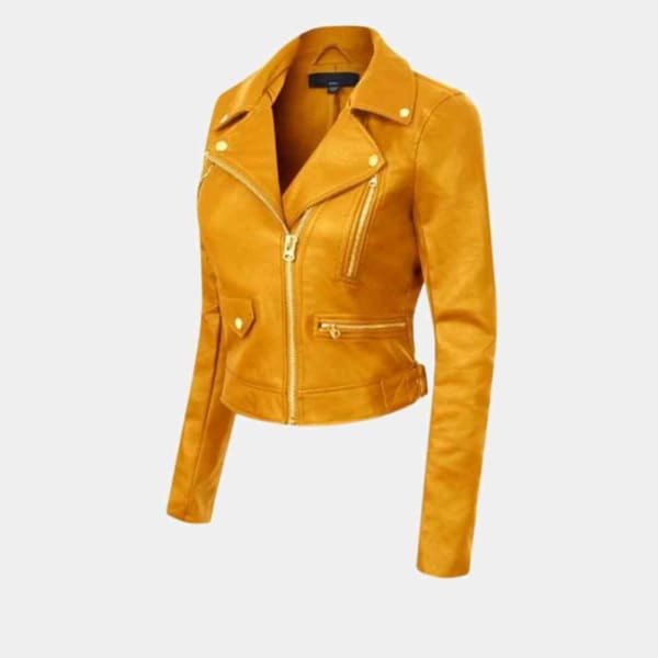 Yellow Leather Jacket Womens freeshipping - leathersea.com