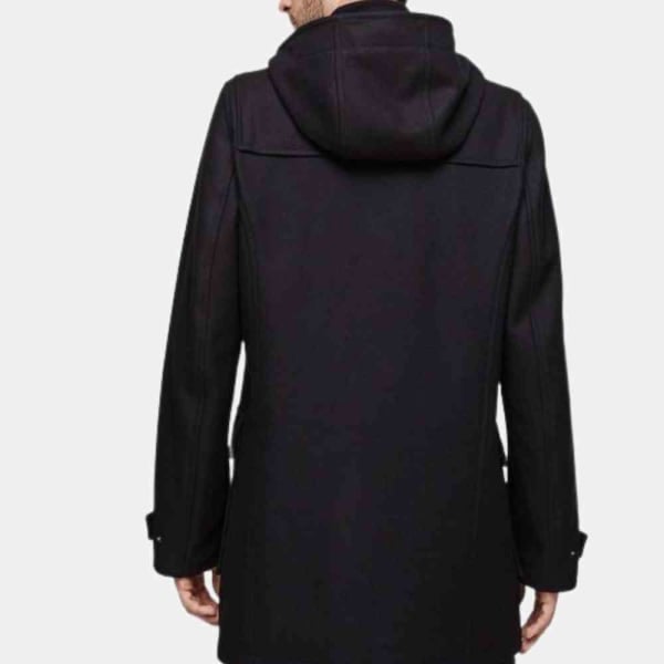 Mens Black Hooded Duffle Coat freeshipping - leathersea.com