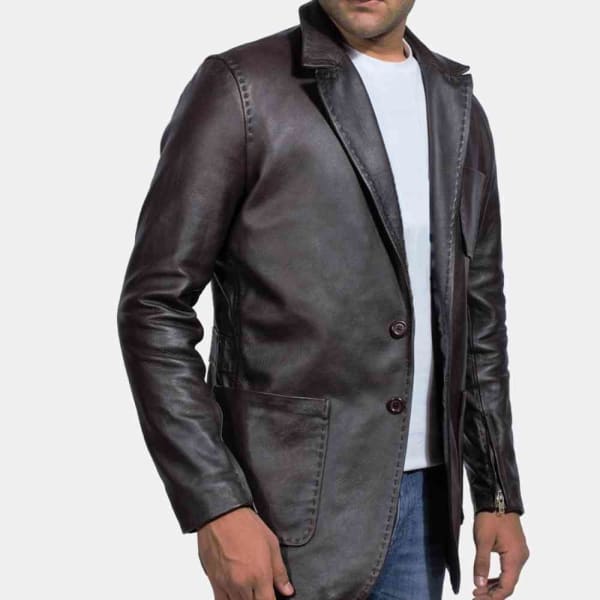 Classic Men's 2 Button Leather Blazer freeshipping - leathersea.com
