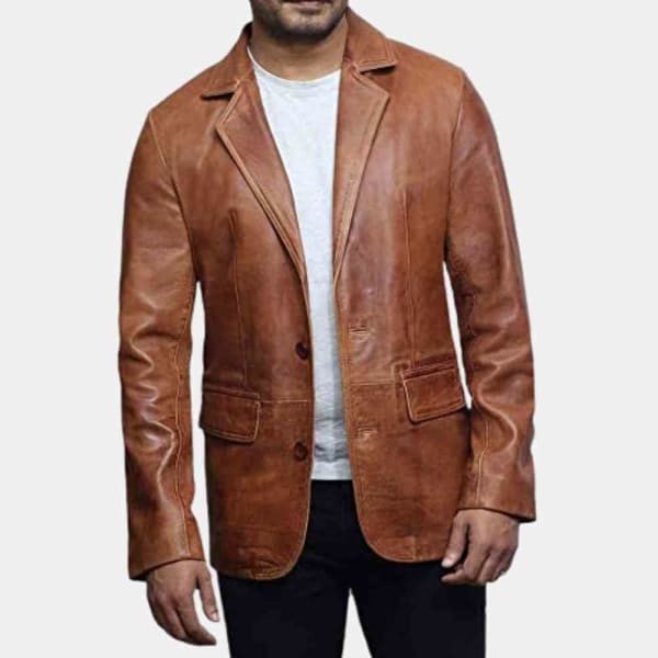 Brown Leather Blazer for Men freeshipping - leathersea.com