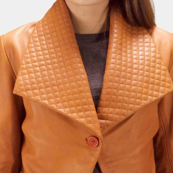 Tan Leather Blazer Womens freeshipping - leathersea.com