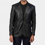 Black Leather Blazer Jacket Mens freeshipping - leathersea.com