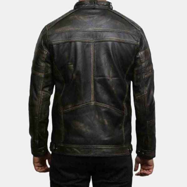 Distressed Black Leather Motorcycle Jacket freeshipping - leathersea.com
