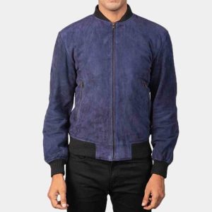 Mens Navy Suede Bomber Jacket freeshipping - leathersea.com