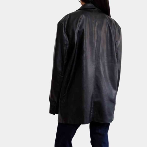Black Leather Oversized Blazer freeshipping - leathersea.com