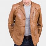 Tan Leather Blazer Mens freeshipping - leathersea.com